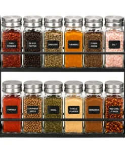 2-Tier Spice Rack Organizer – Metal Kitchen Shelf with Jars