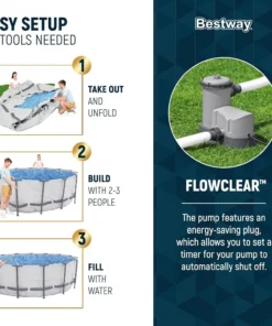 Alternative view of Bestway Steel Pro MAX 16 Foot x 48 Inch Round Metal Frame Above Ground Outdoor Swimming Pool Sets